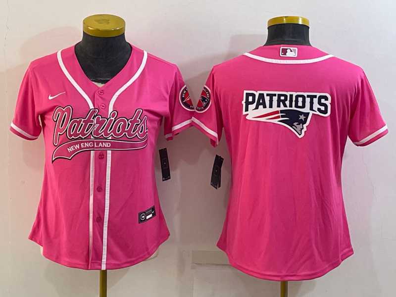 Womens New England Patriots Pink Team Big Logo With Patch Cool Base Stitched Baseball Jersey->women nfl jersey->Women Jersey